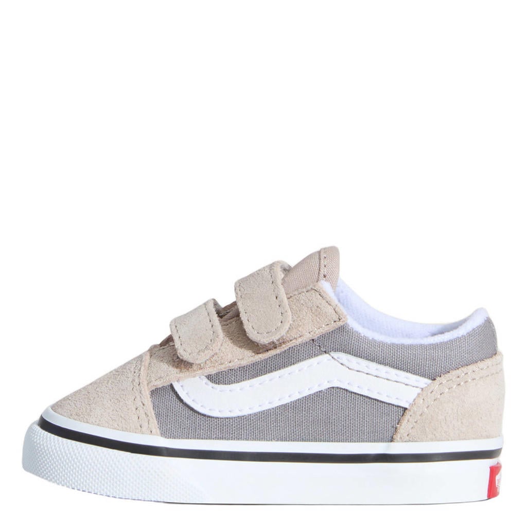 Grijs en roze jongens en meisjes VANS Old Skool sneakers van leer met textiel met klittenband