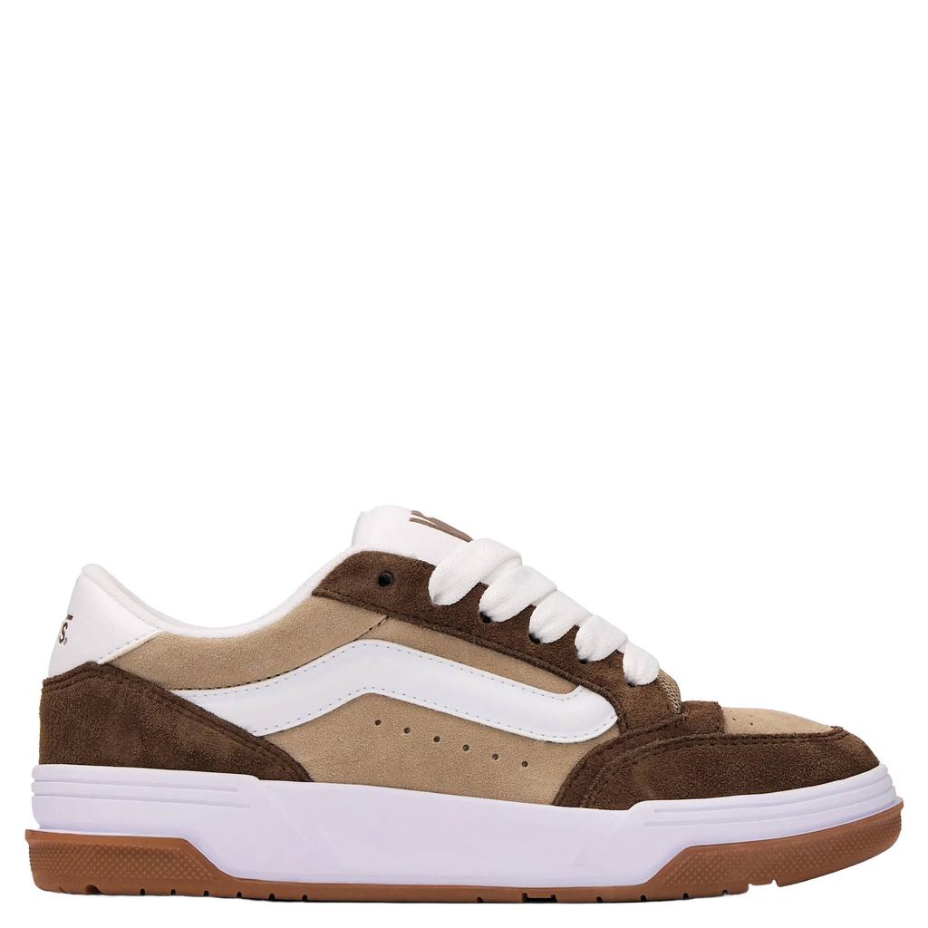 Donkerbruin en beige heren VANS Hylande suede sneakers van leer met veters
