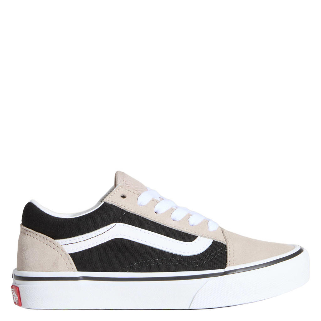 Zwart en taupe jongens en meisjes VANS Old Skool sneakers van leer met textiel met veters en panterprint