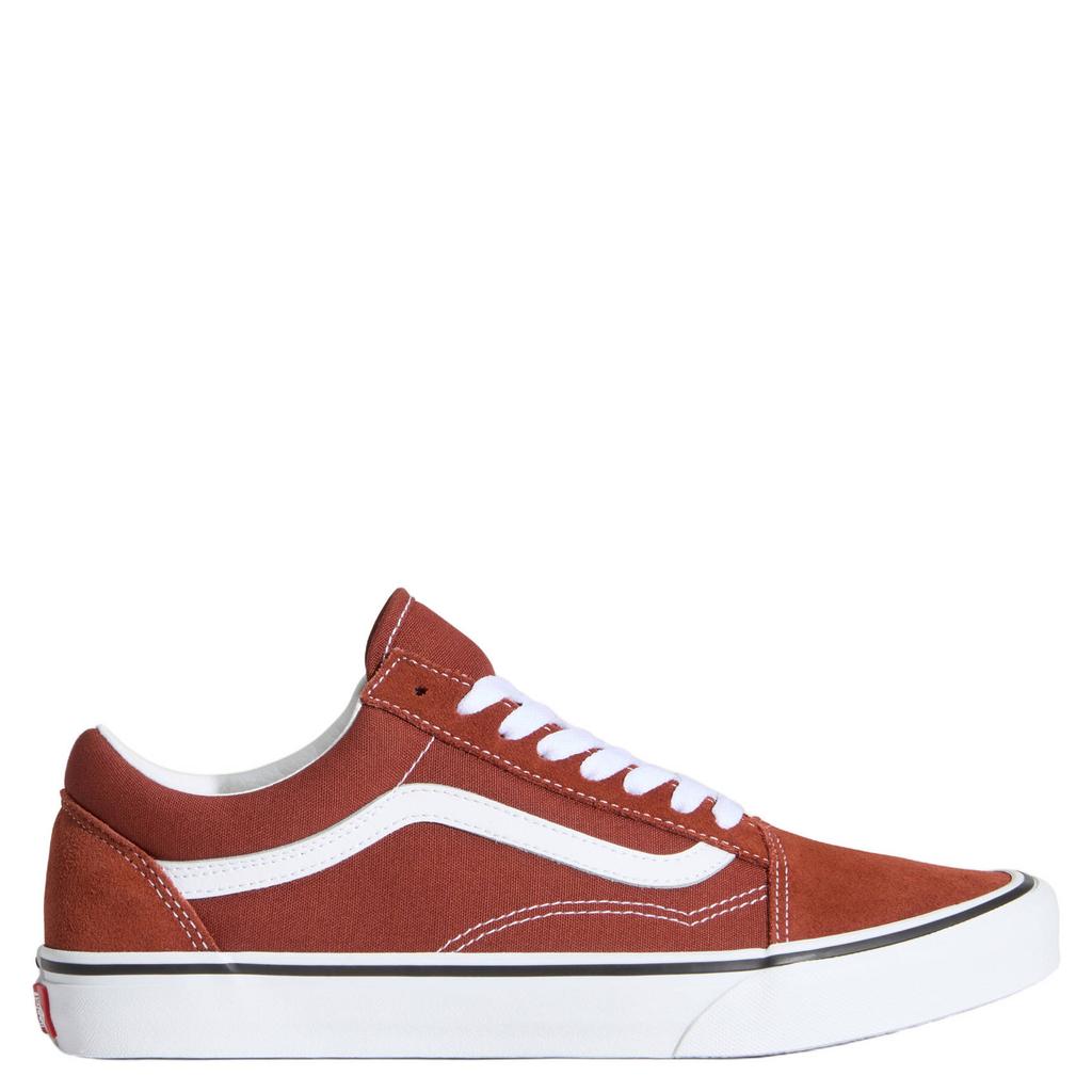 Rood en witte heren Vans Old Skool suede sneakers bruin van leer met veters