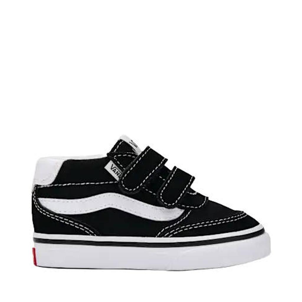 Zwart en witte jongens en meisjes Vans Brooklyn Mid sneakers van leer met klittenband