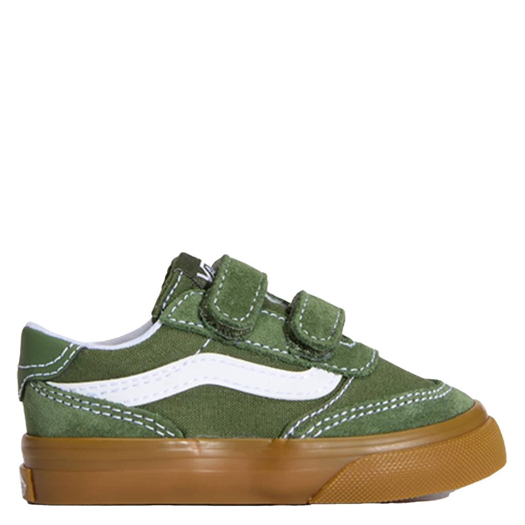 Donkergroen en witte jongens en meisjes VANS Brooklyn LS sneakers van leer met klittenband