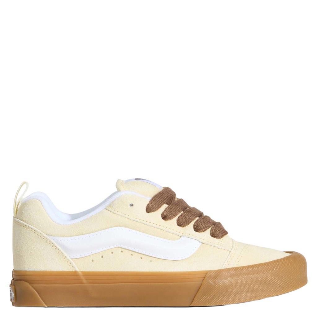 Lichtgeel en witte dames Vans KNU Skool suede sneakers van leer met veters