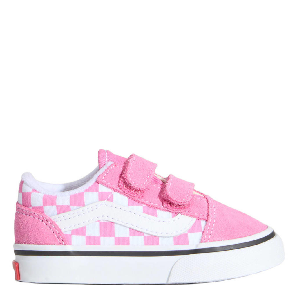 Roze jongens en meisjes VANS Old Skool suede sneakers van leer met klittenband