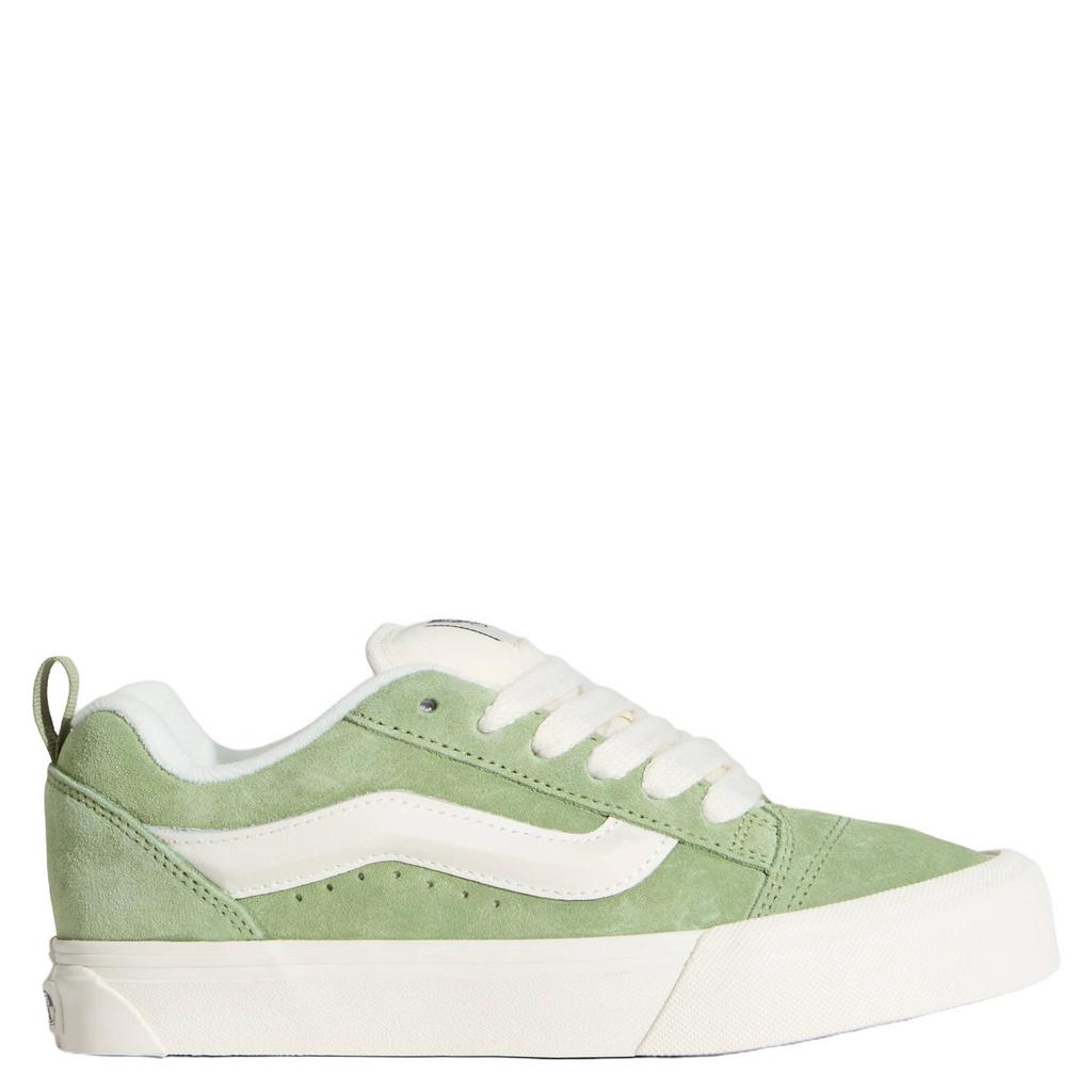 Olijfgroen en witte dames Vans KNU Skool suede sneakers van leer met veters