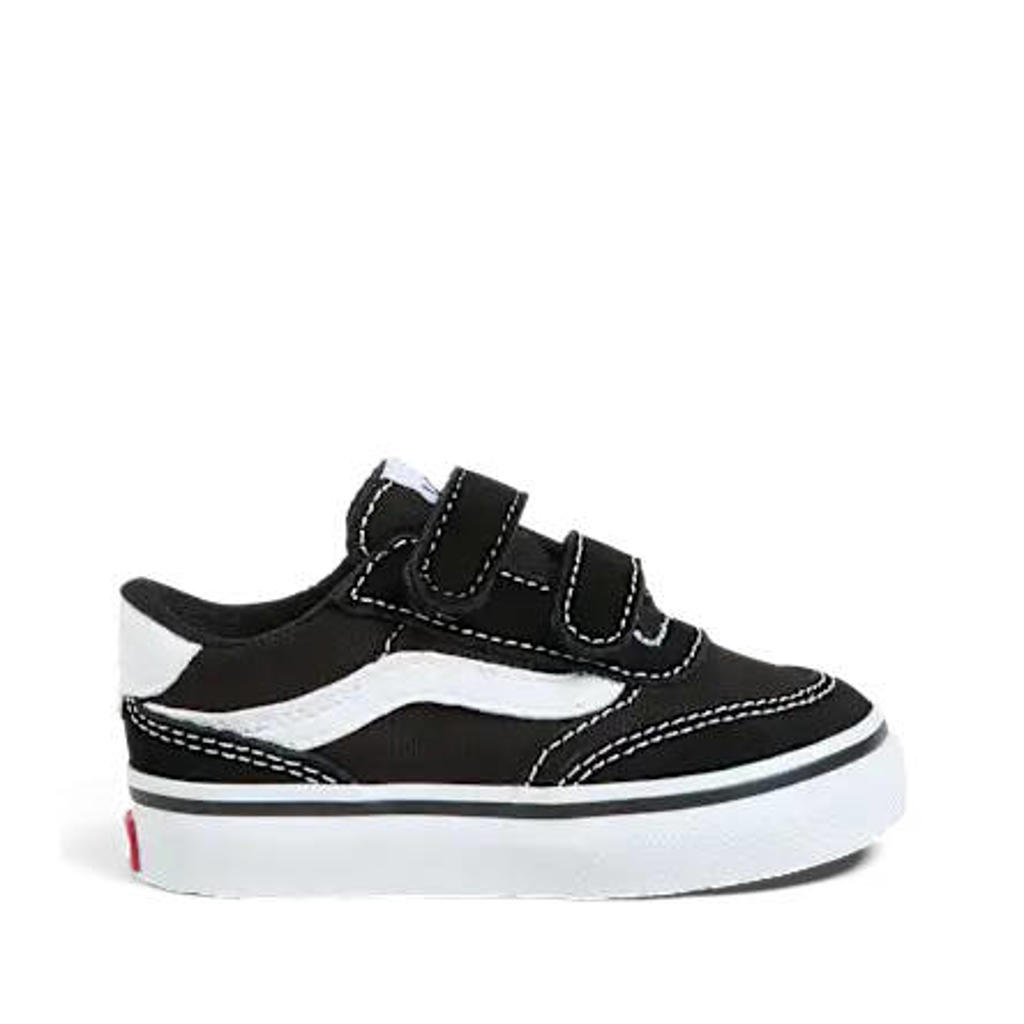 Zwart en witte jongens en meisjes VANS Brooklyn LS sneakers van leer met textiel met klittenband