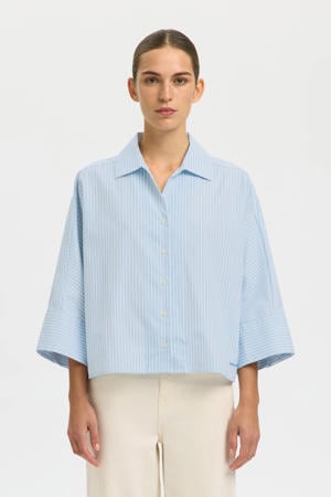 blouse met krijtstreep lichtblauw