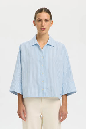blouse met krijtstreep lichtblauw