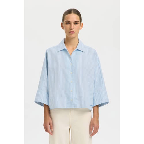 SELECTED FEMME blouse met krijtstreep lichtblauw afbeelding