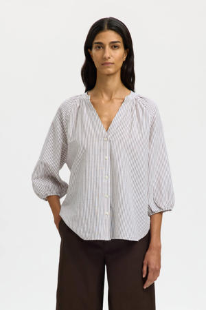 gestreepte blouse met linnen ecru