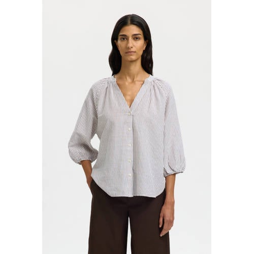 SELECTED FEMME gestreepte blouse met linnen ecru afbeelding
