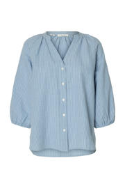 thumbnail: Selected gestreepte blouse met linnen lichtblauw