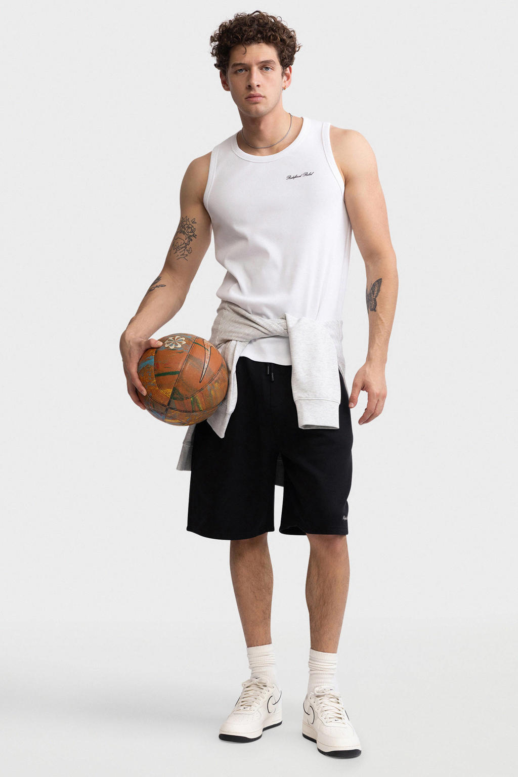 Witte heren Redefined Rebel katoenen regular fit tanktop met ronde hals
