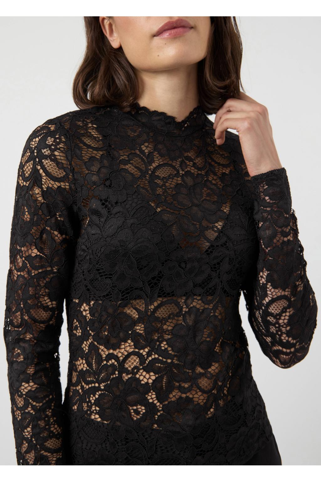 Zwarte dames YAS top van nylon met effen, lange mouwen en ronde hals