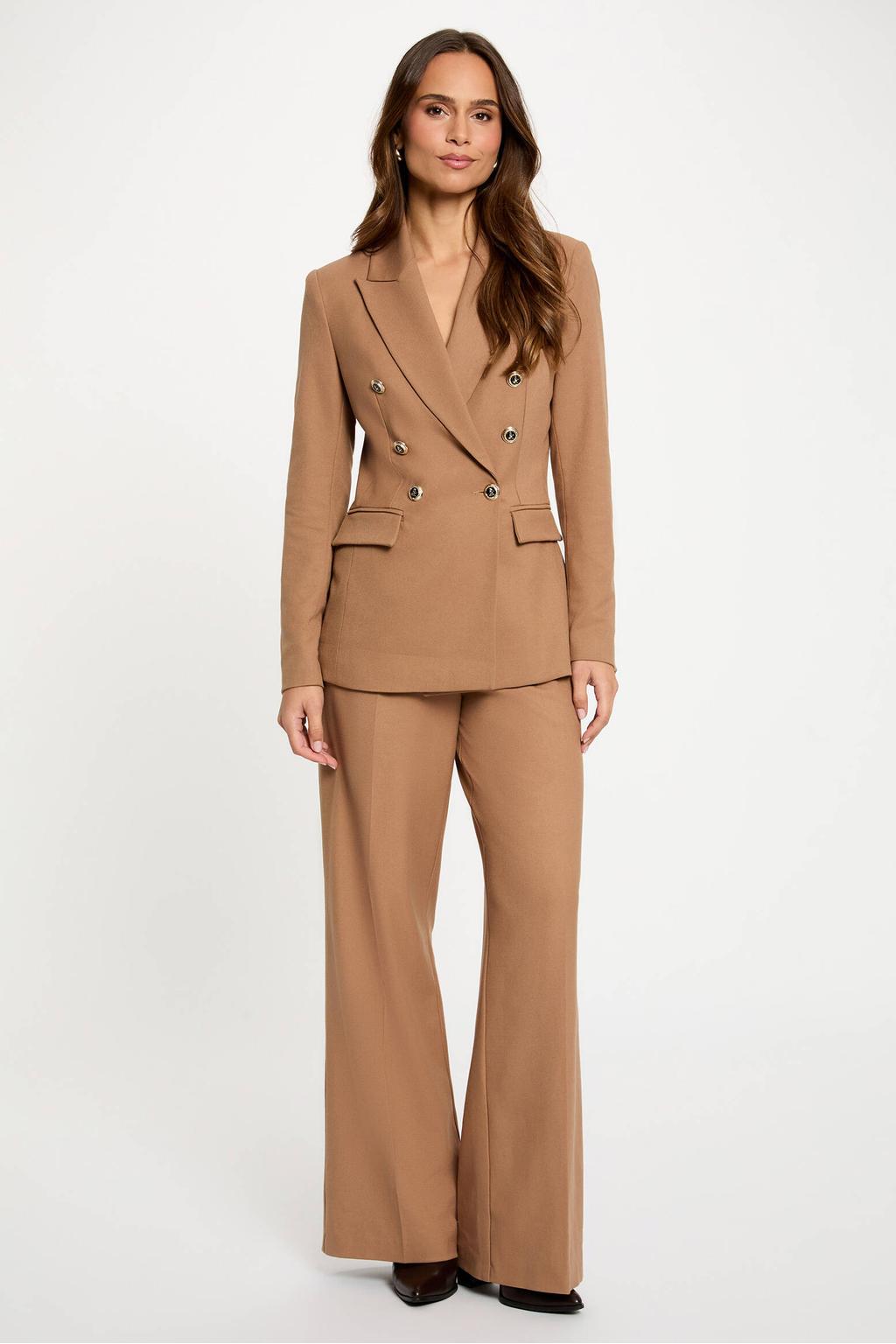 Bruine dames Morgan wide leg regular waist pantalon met rits- en haaksluiting en effen