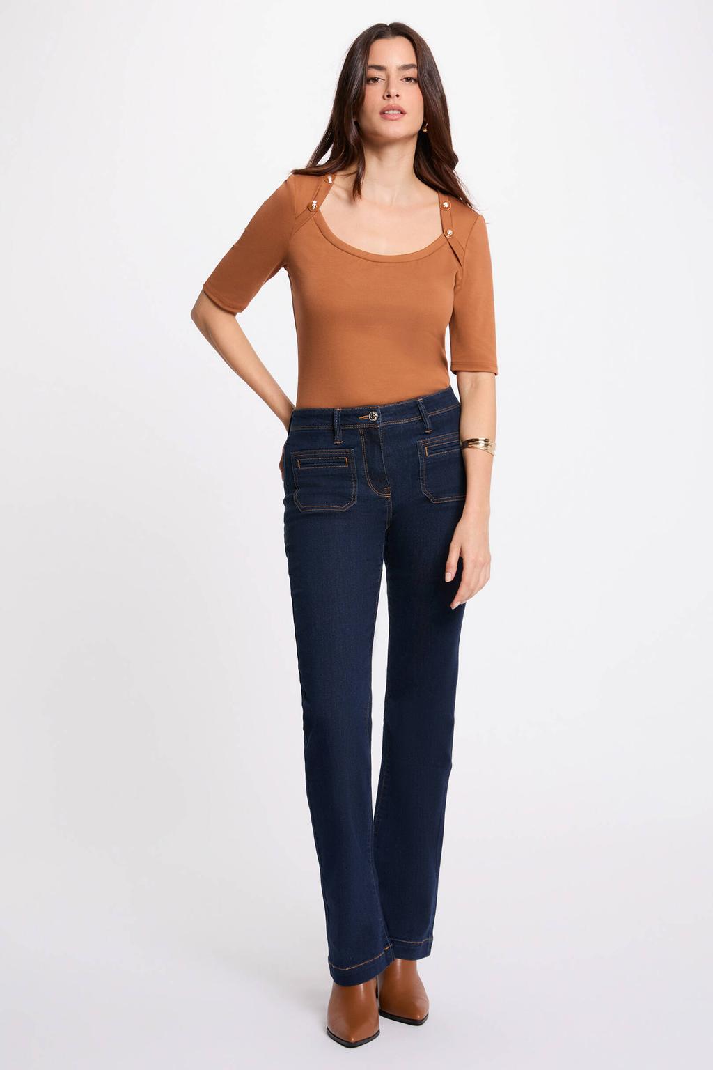 Dark blue denim dames Morgan high waist bootcut jeans van denim met rits- en knoopsluiting en effen