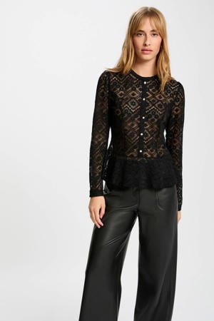 kanten peplum top zwart