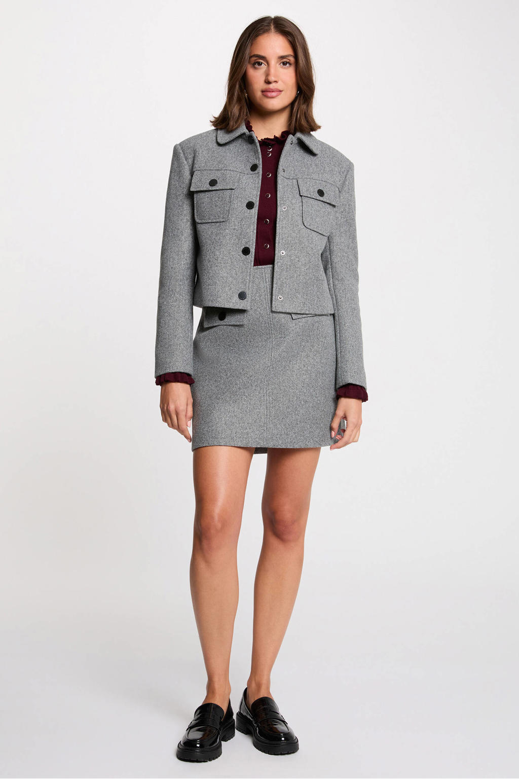 Grijze dames Morgan mini rok gemaakt van polyester en met ritssluiting