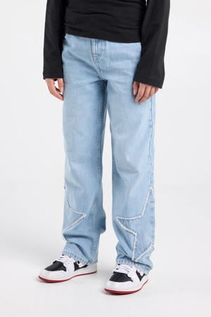 high waist straight leg jeans light blue denim