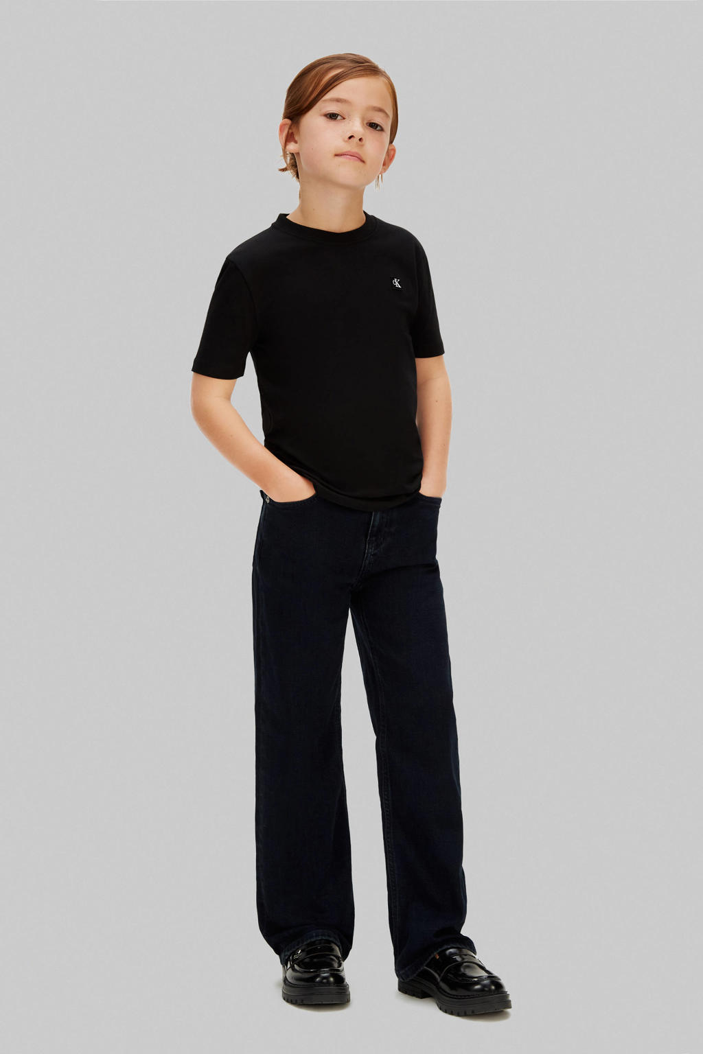 Zwarte jongens en meisjes Calvin Klein T-shirt van katoen met effen, korte mouwen en ronde hals