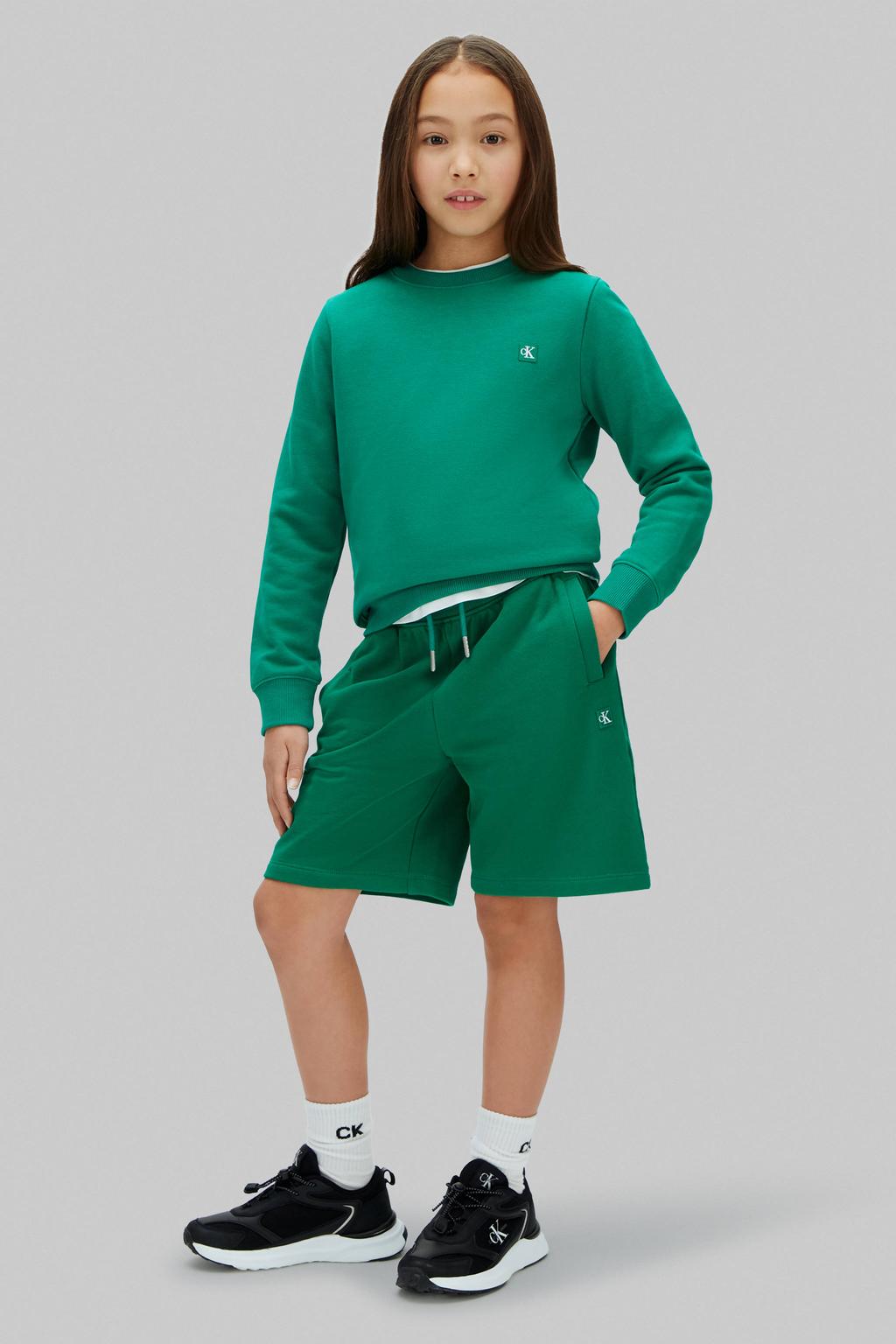 Groene jongens en meisjes Calvin Klein sweatshort met elastische tailleband met koord en effen