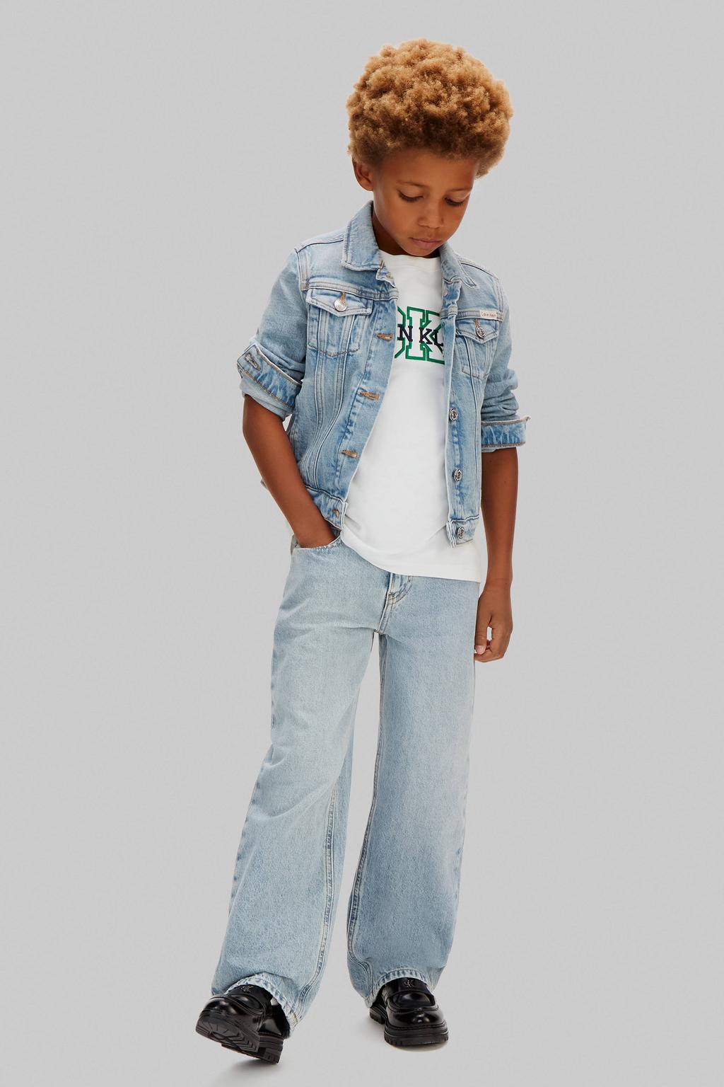 Light blue denim jongens Calvin Klein baggy jeans van denim met rits- en knoopsluiting en effen