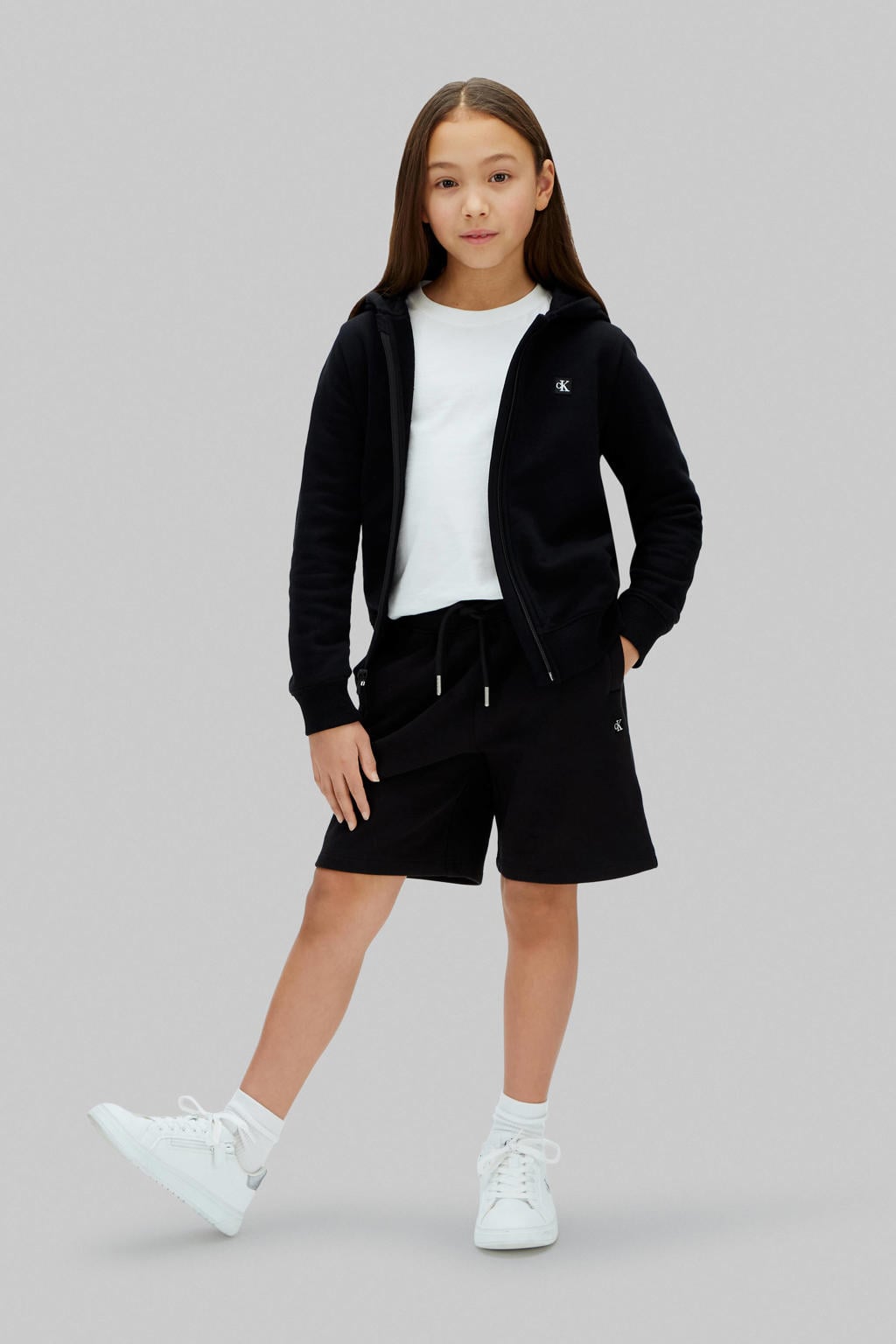 Zwarte jongens en meisjes Calvin Klein sweatshort met elastische tailleband met koord en effen