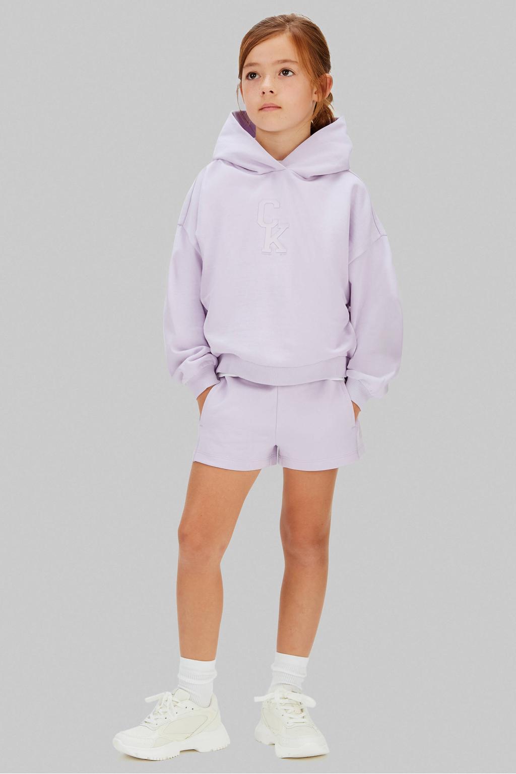 Lilakleurige meisjes Calvin Klein sweatshort met elastische tailleband met koord en logo dessin