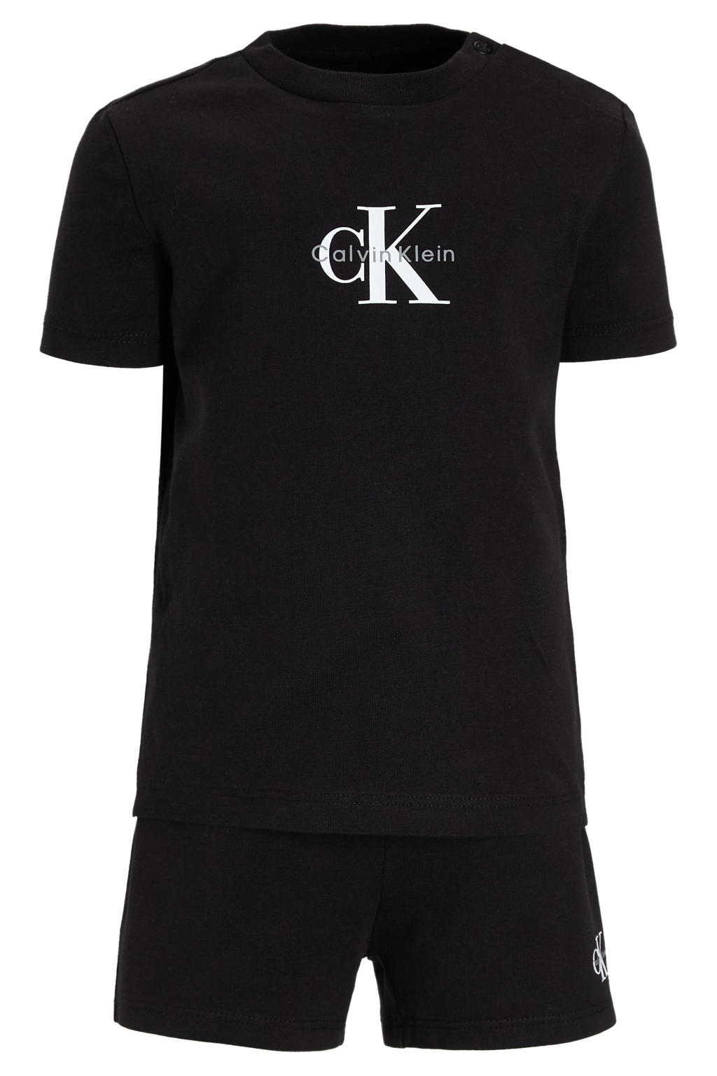 Zwarte jongens Calvin Klein T-shirt korte broek van katoen met elastische tailleband met koord en logo dessin