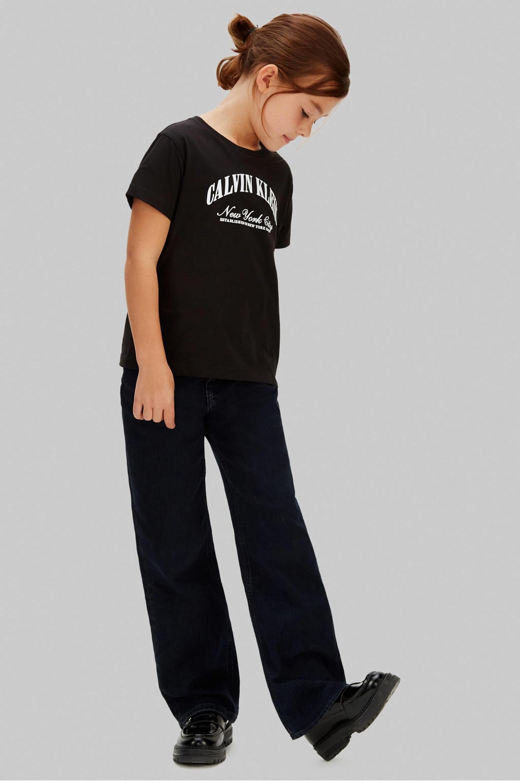 Zwarte meisjes Calvin Klein T-shirt van katoen met logo dessin en korte mouwen