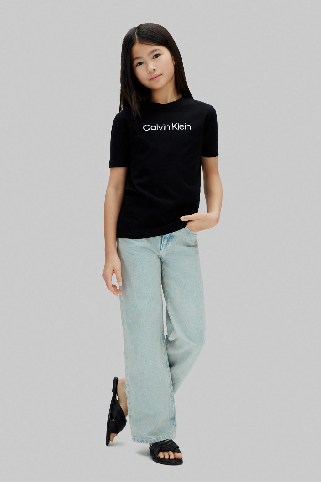 Zwarte jongens en meisjes Calvin Klein T-shirt van katoen met logo dessin, korte mouwen en ronde hals