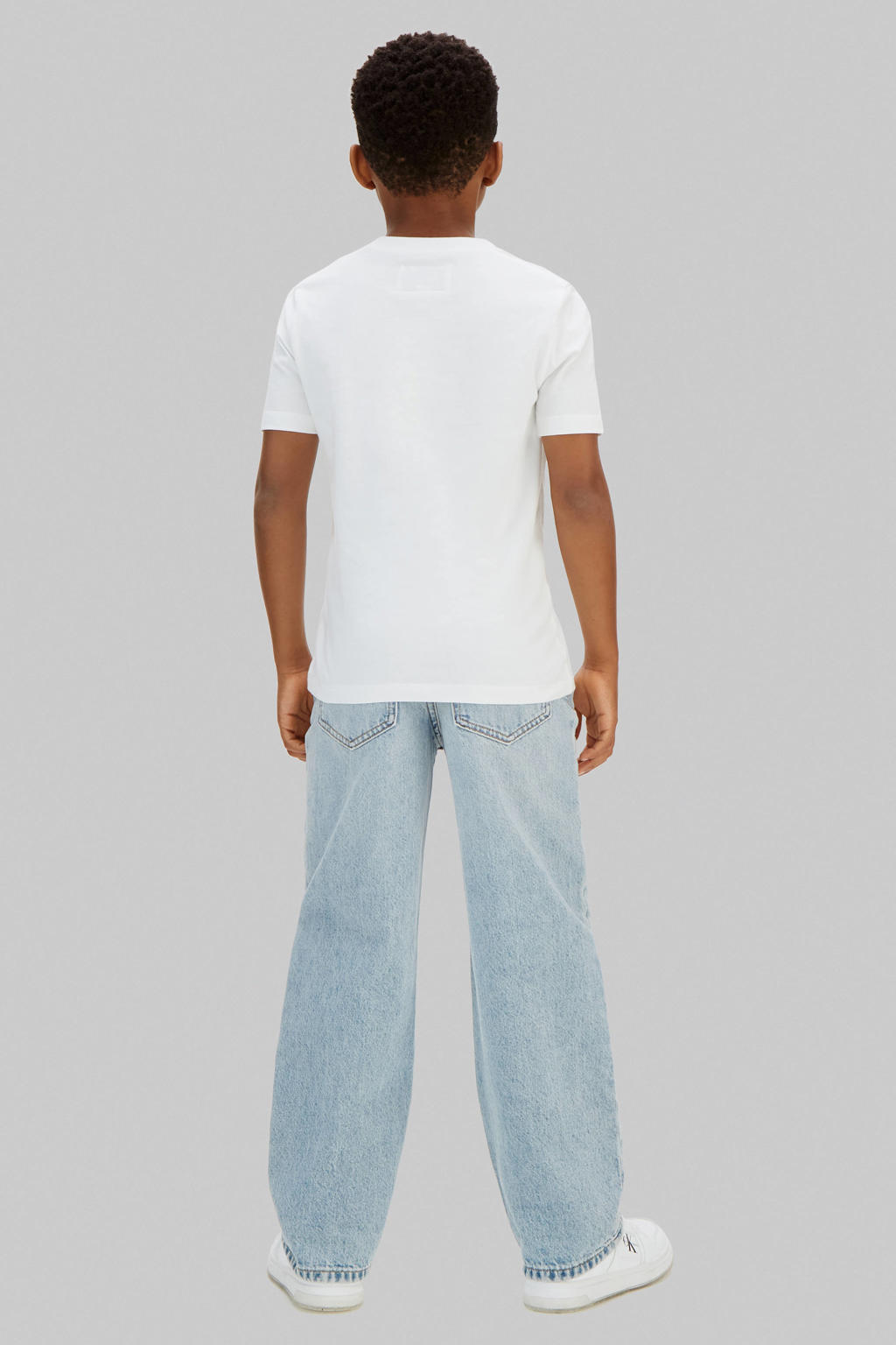 Witte jongens Calvin Klein T-shirt van katoen met effen, korte mouwen en ronde hals
