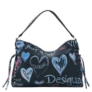denim schoudertas met tekst donkerblauw