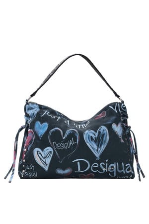 denim schoudertas met tekst donkerblauw