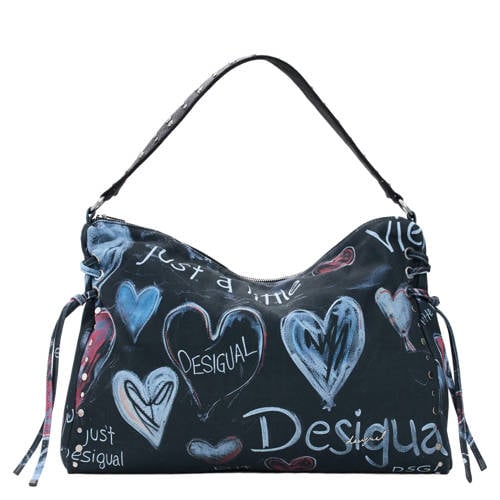 Desigual denim schoudertas met tekst donkerblauw afbeelding