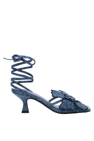 denim sandaletten met 3d applicatie dark denim