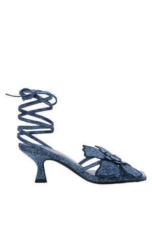denim sandaletten met 3d applicatie dark denim