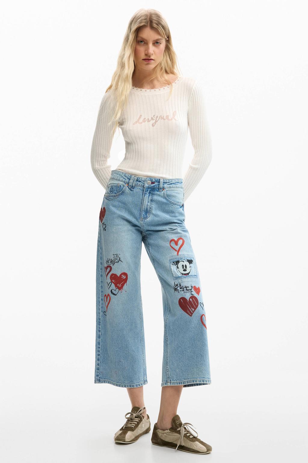 Medium blue denim dames Desigual straight leg jeans van denim met rits- en knoopsluiting en effen