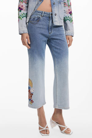 gebloemde bootcut jeans light blue denim met pailletten