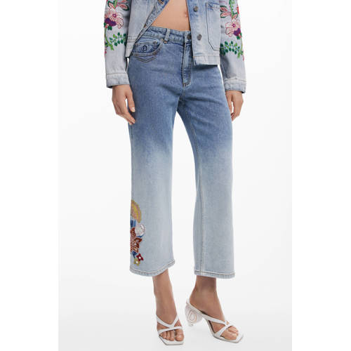 Desigual gebloemde bootcut jeans light blue denim met pailletten afbeelding