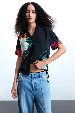 gebloemde blouse zwart