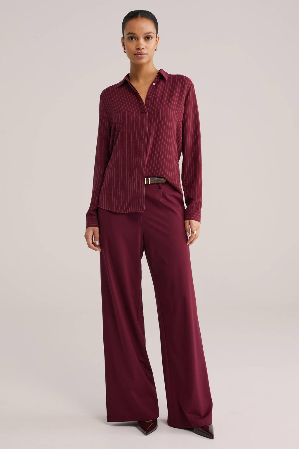 Donkerrode dames WE Fashion wide leg high waist broek met effen