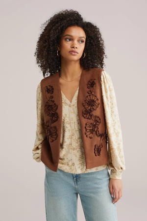 gebloemde gilet bruin