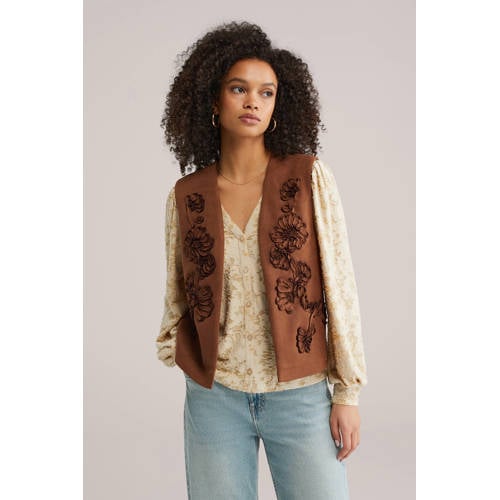 WE Fashion gebloemde gilet bruin afbeelding