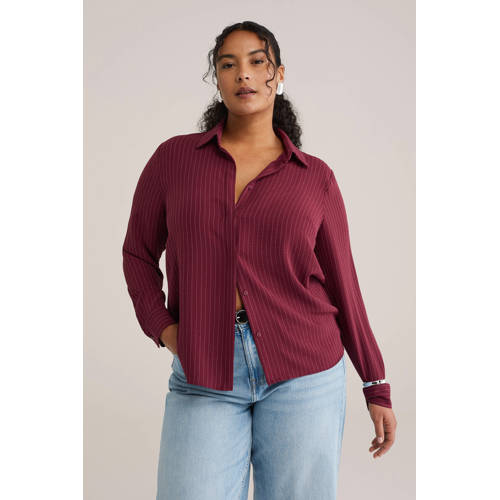 WE Fashion gestreepte blouse donkerrood afbeelding
