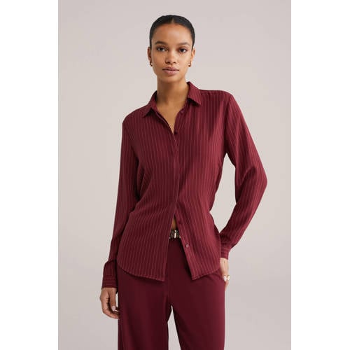 WE Fashion gestreepte blouse donkerrood afbeelding