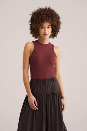 haltertop rib gebreid donkerrood