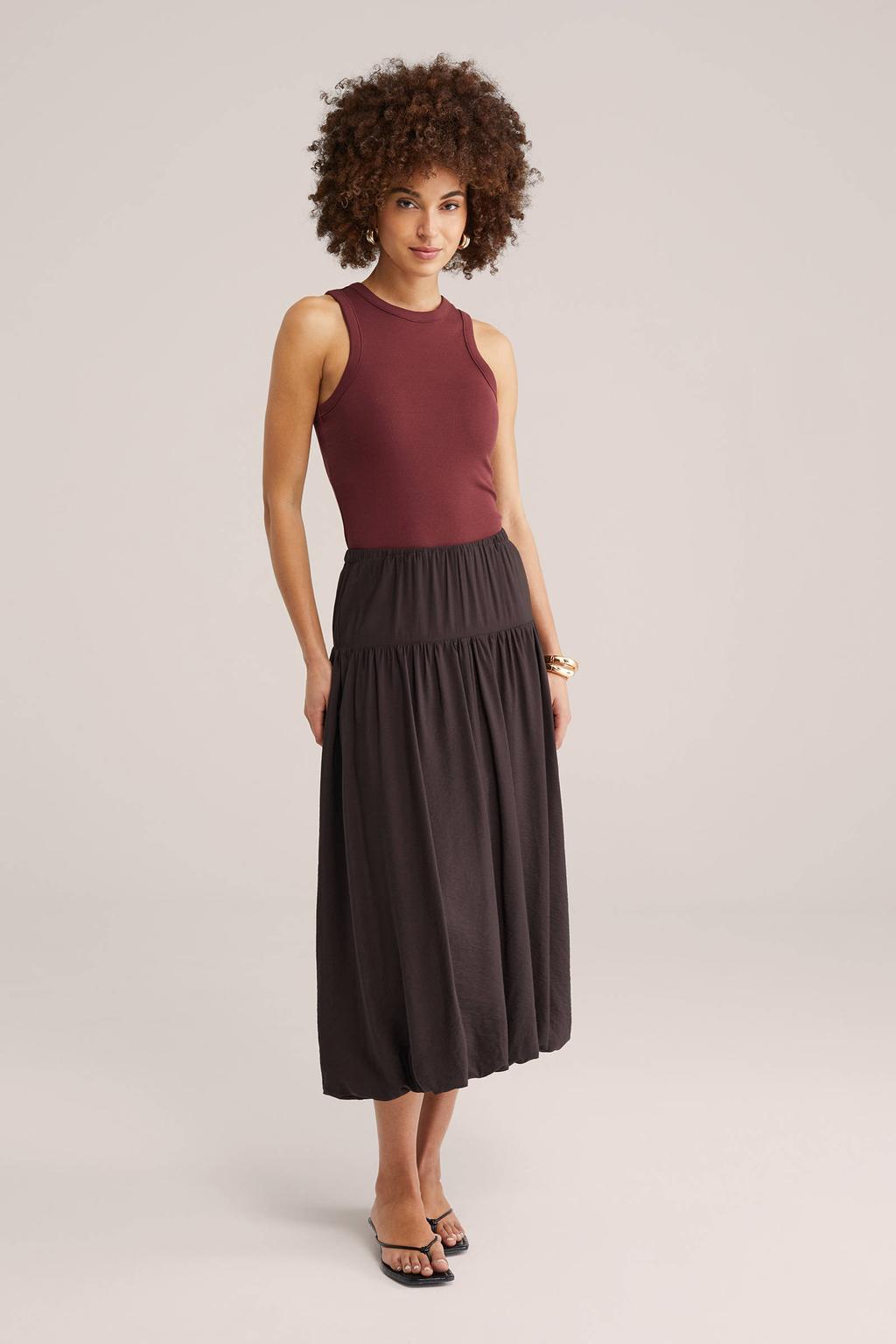 Donkerrode dames WE Fashion haltertop rib gebreid van stretchkatoen met effen en ronde hals
