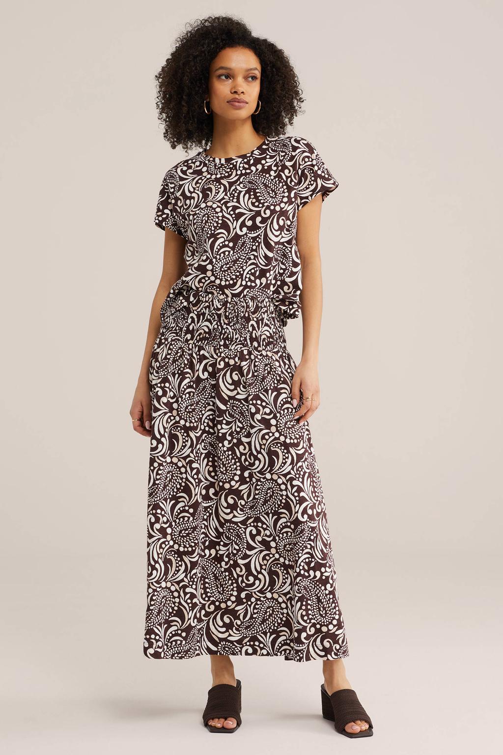 Bruine dames WE Fashion A-lijn rok met paisley print gemaakt van katoen