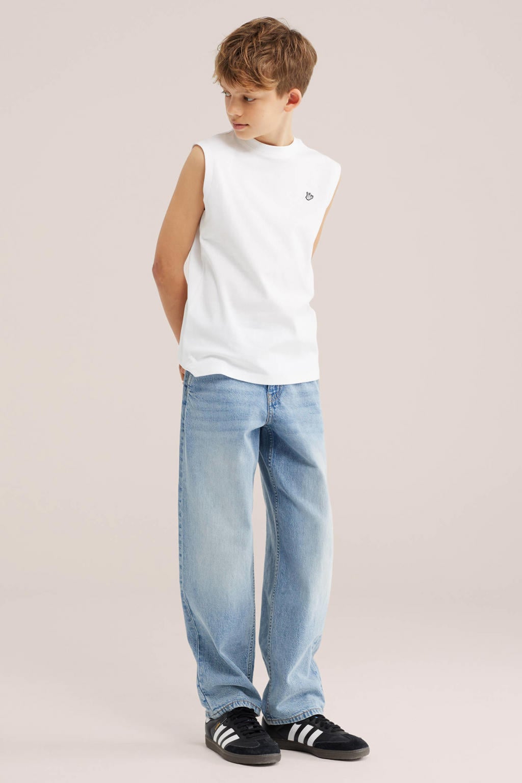 Witte jongens WE Fashion tanktop van katoen met effen en ronde hals
